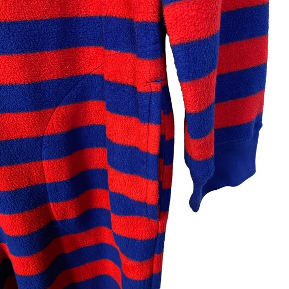 Adult NICK & NORA Sz S Sock Monkey One-Piece Pajamas Red Blue Stripe Fleece - Picture 7 of 11